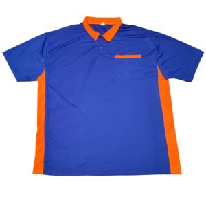 koszulka niebieska pomaranczowy kolnierzyk